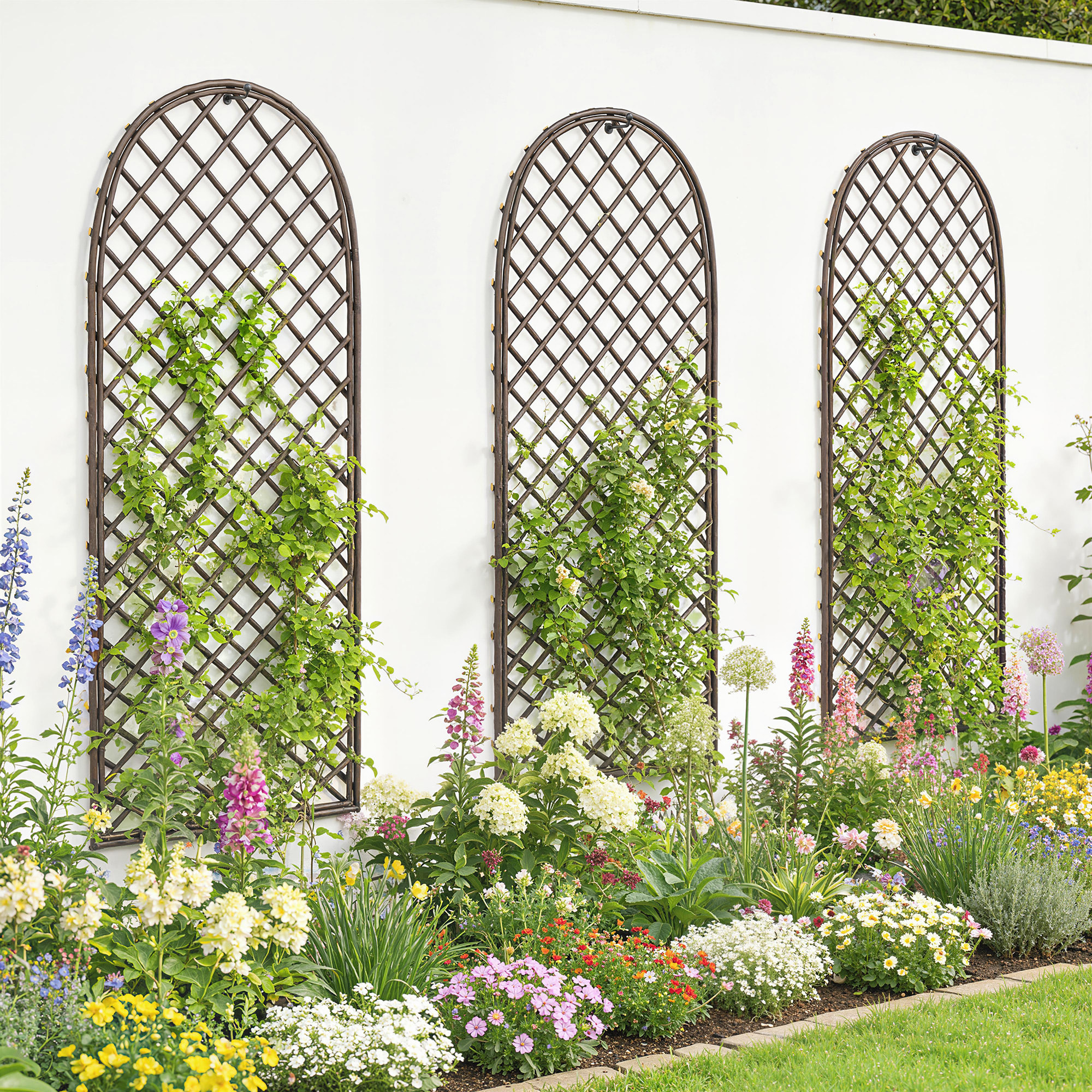 Lot de 3 treillis de jardin arches osier tissé naturel dim. 43 x 2 x 112 cm