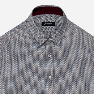 Camicia Uomo 1 Bottone Italiano Slim Popeline Stampato Mastice e Blu