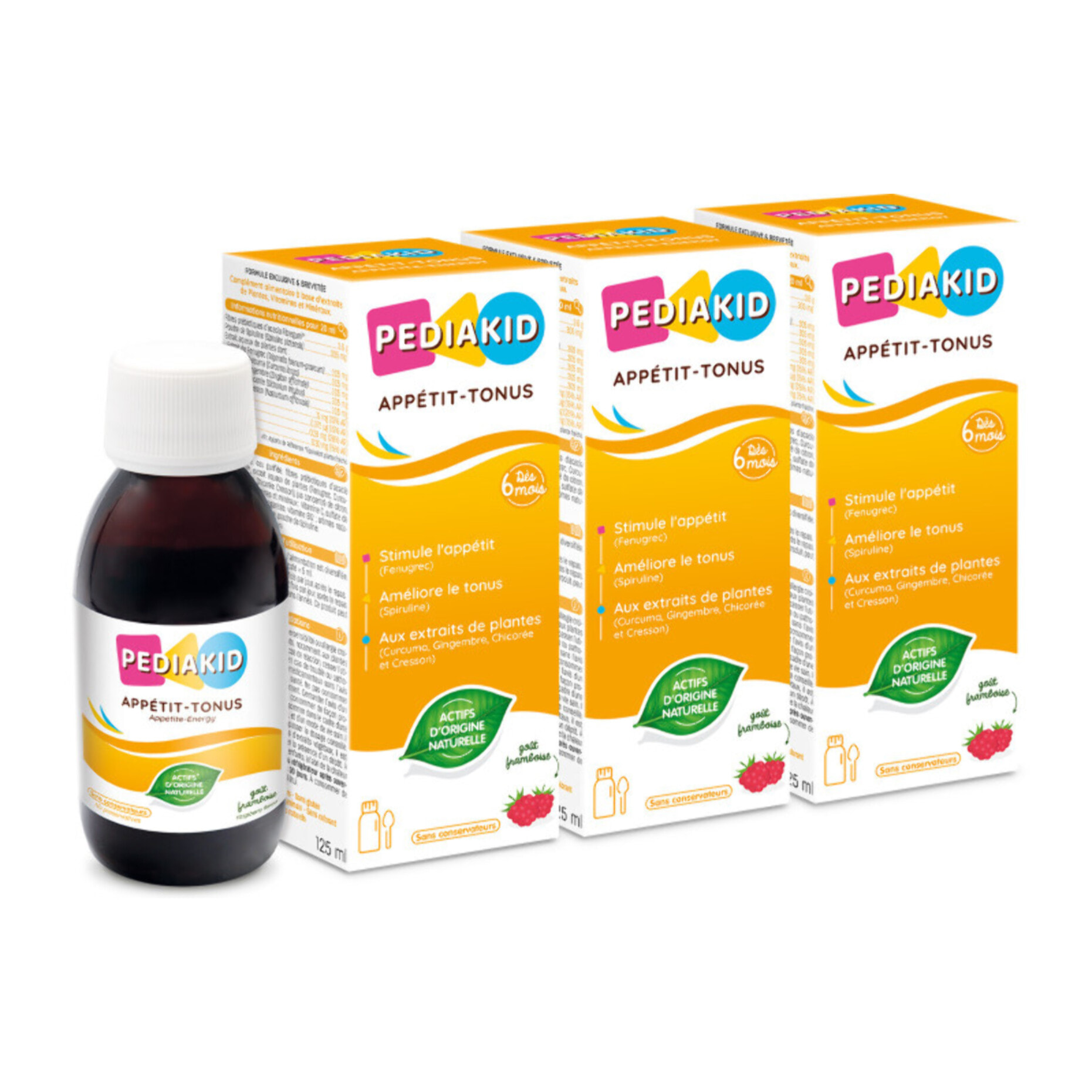 PEDIAKID - Sirop Appétit-Tonus - Complément Alimentaire Naturel - Formule Exclusive au Sirop d'Agave - Stimule l'Appétit - Aide à la Prise de Poids - Lot de 3 flacons de 125 ml