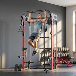 Station de musculation - power rack 900kg double poulie réglable 19 niveaux - acier - 168x128x215cm -noir