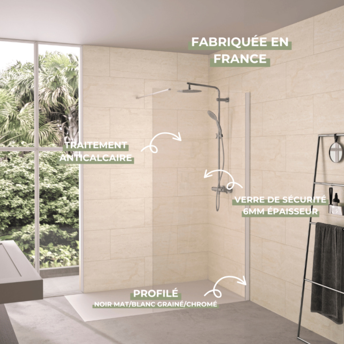 Paroi de douche transparent KINEDO Solo 6+ 90cm profilé Noir mat