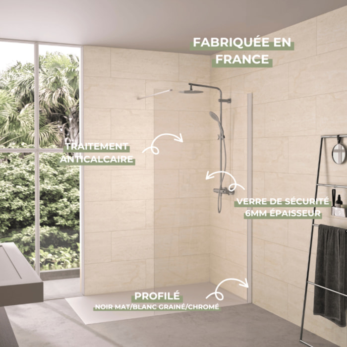 Paroi de douche transparent KINEDO Solo 6+ 90cm profilé Noir mat