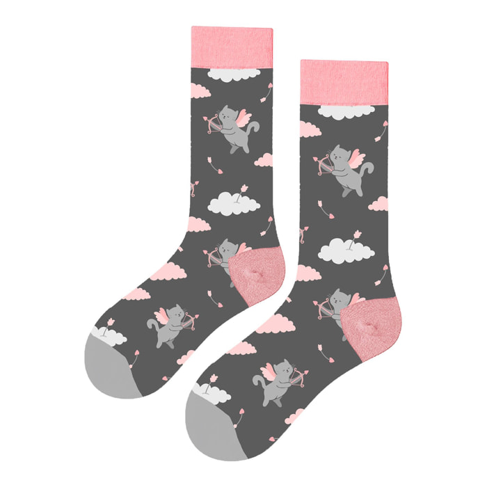 Calcetines Altos Divertidos Unisex con Dibujos de Gatos, Talla única 27-35