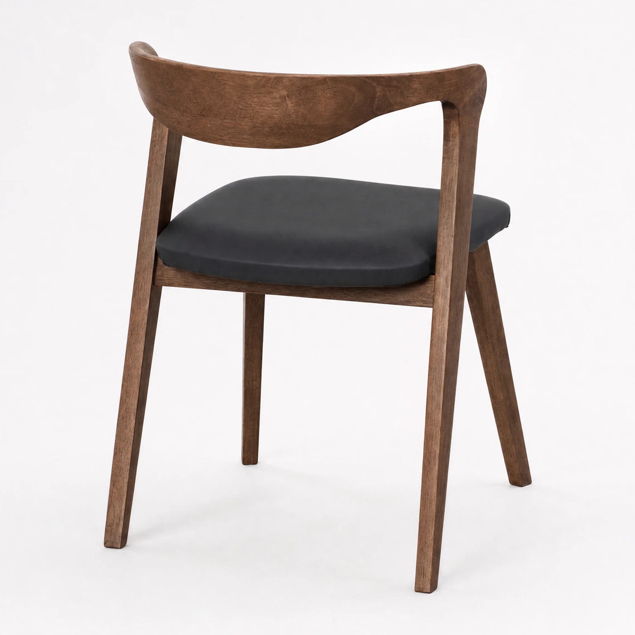 Chaise en bois d'hévéa marron et cuir synthétique noir - Vega