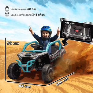 Coche Eléctrico para Niños 12V, Kawasaki Teryx KRX 1000, Coche de Batería UTV con 2 Motores, Control Remoto 2,4G, Suspensión Trasera, Faros, USB, para Niños de +3 Años, Azul