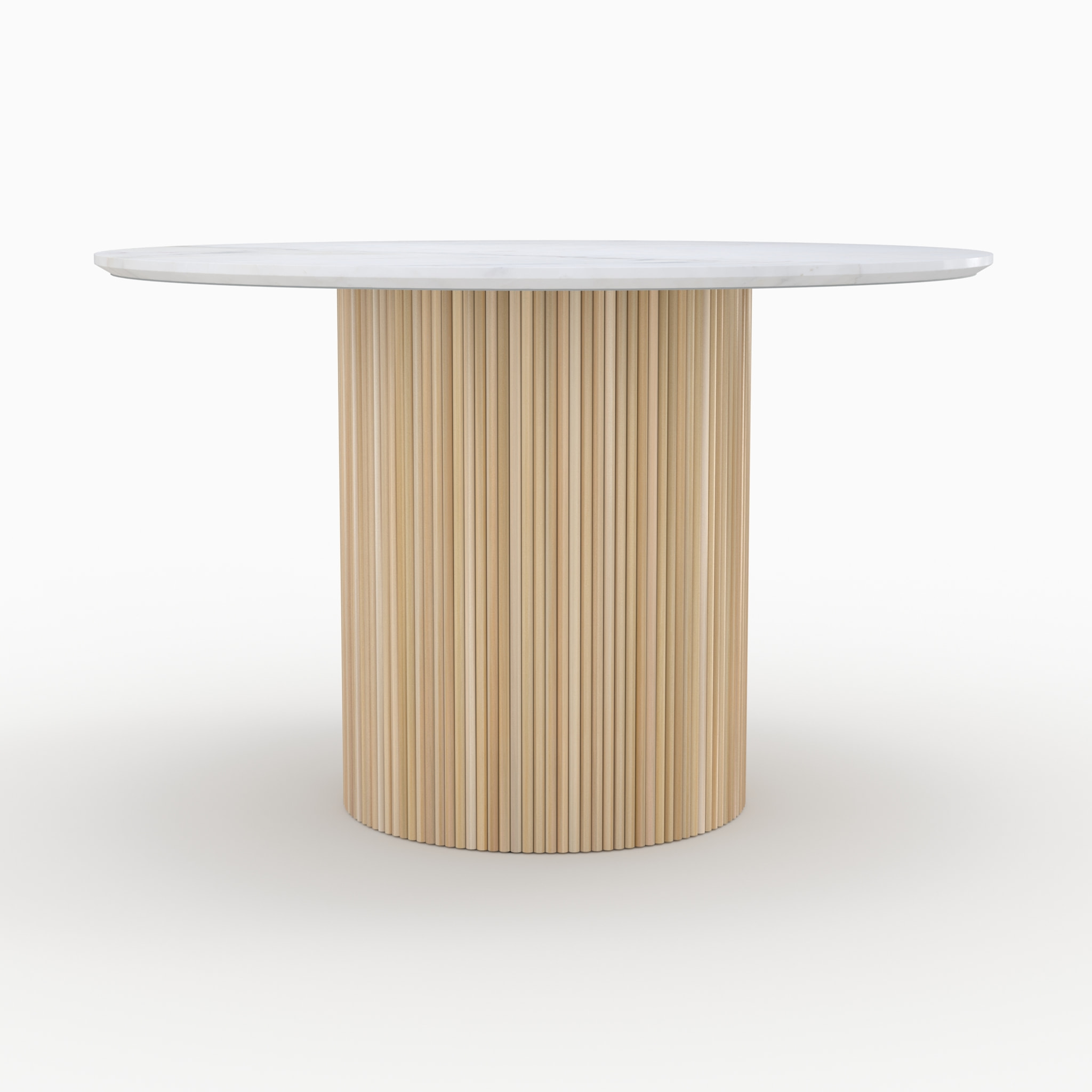 Table ronde 4 personnes en marbre blanc et bois de manguier D120 cm - Agathe
