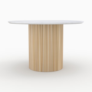 Table ronde 4 personnes en marbre blanc et bois de manguier D120 cm - Agathe