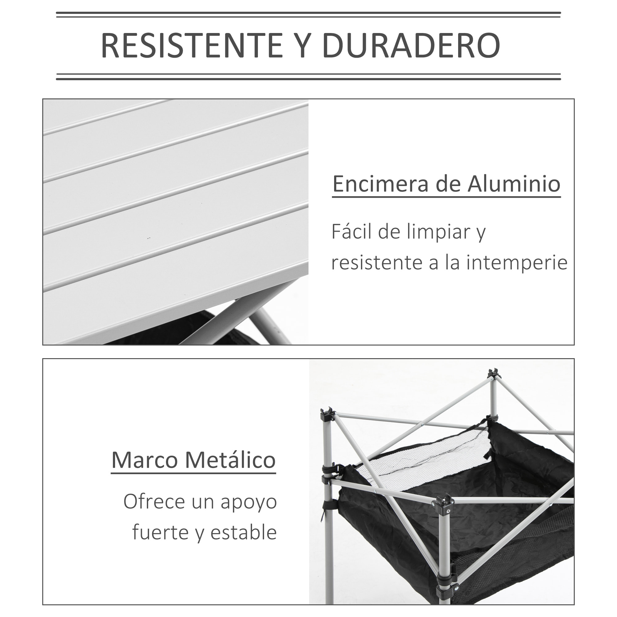 Mesa de Camping Plegable Mesa Plegable Portátil Multifuncional con Espacio Almacenaje de Malla y Bolsa de Transporte para Jardín Balcón Patio Exterior 70x70x69 cm Plata