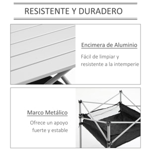 Mesa de Camping Plegable Mesa Plegable Portátil Multifuncional con Espacio Almacenaje de Malla y Bolsa de Transporte para Jardín Balcón Patio Exterior 70x70x69 cm Plata