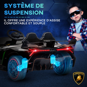 Voiture électrique enfant licence Lamborghini Veneno V. max. 7 Km/h télécommande ouverture portes MP3 USB effets sonores lumineux noir