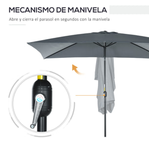 Sombrilla de Aluminio 200x300x240 cm Parasol Rectangular de Jardín Inclinable con Manivela y Poste Desmontable para Terraza Piscina Patio Exterior Gris