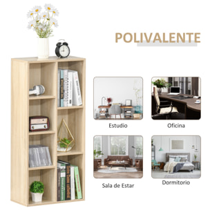 Estantería para Libros Librería de Madera con 7 Compartimentos de Almacenaje Plantas Archivos para Sala de Estar Dormitorio Oficina 50x24x106 cm Roble