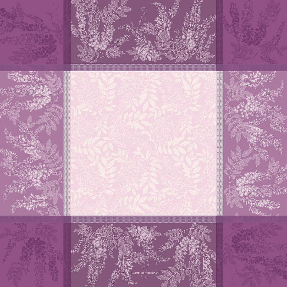 Nappe anti tache pur coton motif jacquard Glycines parme