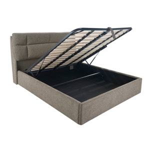 Lit coffre 2 places 160x200 cm en tissu texturé taupe HONO