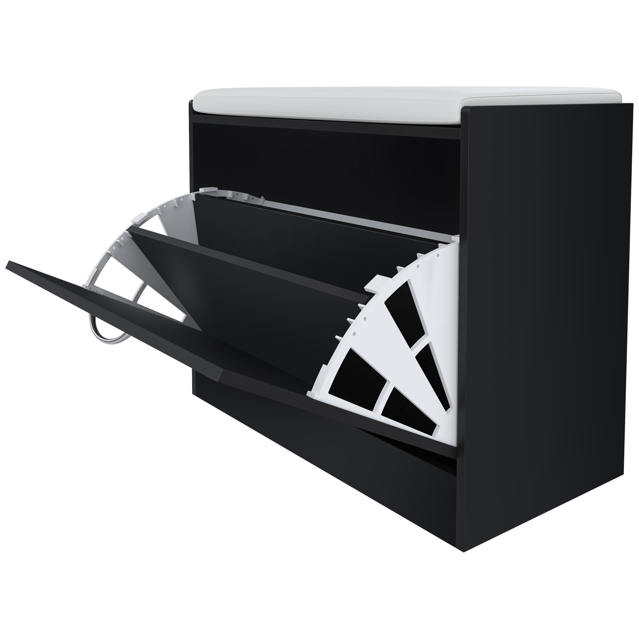 Panca Portascarpe Scarpiera Da Ingresso Piccola Salvaspazio Con Cuscino Anta A Ribalta Seduta Imbottita In Ecopelle Tripla Profondità Soggiorno Casa Camera Ufficio 60 x 30 x 48 Cm (Nero Liscio)