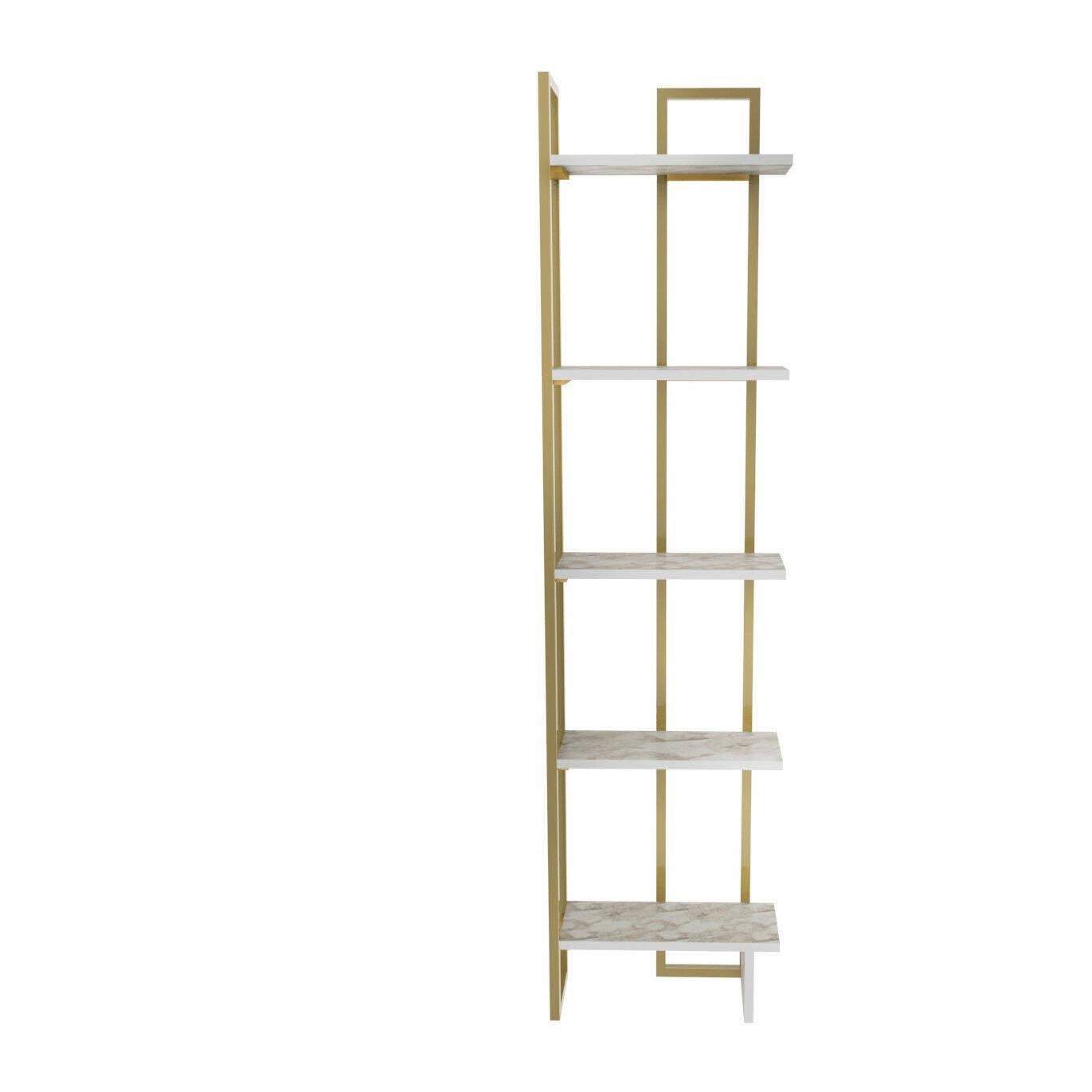 Libreria Dbradari, Scaffale da ufficio, Mobile portalibri, Biblioteca, 45x22h180 cm, Bianco e Oro