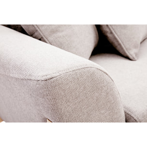 Canapé scandinave 2 places en tissu effet velours texturé beige et bois clair ASAKO