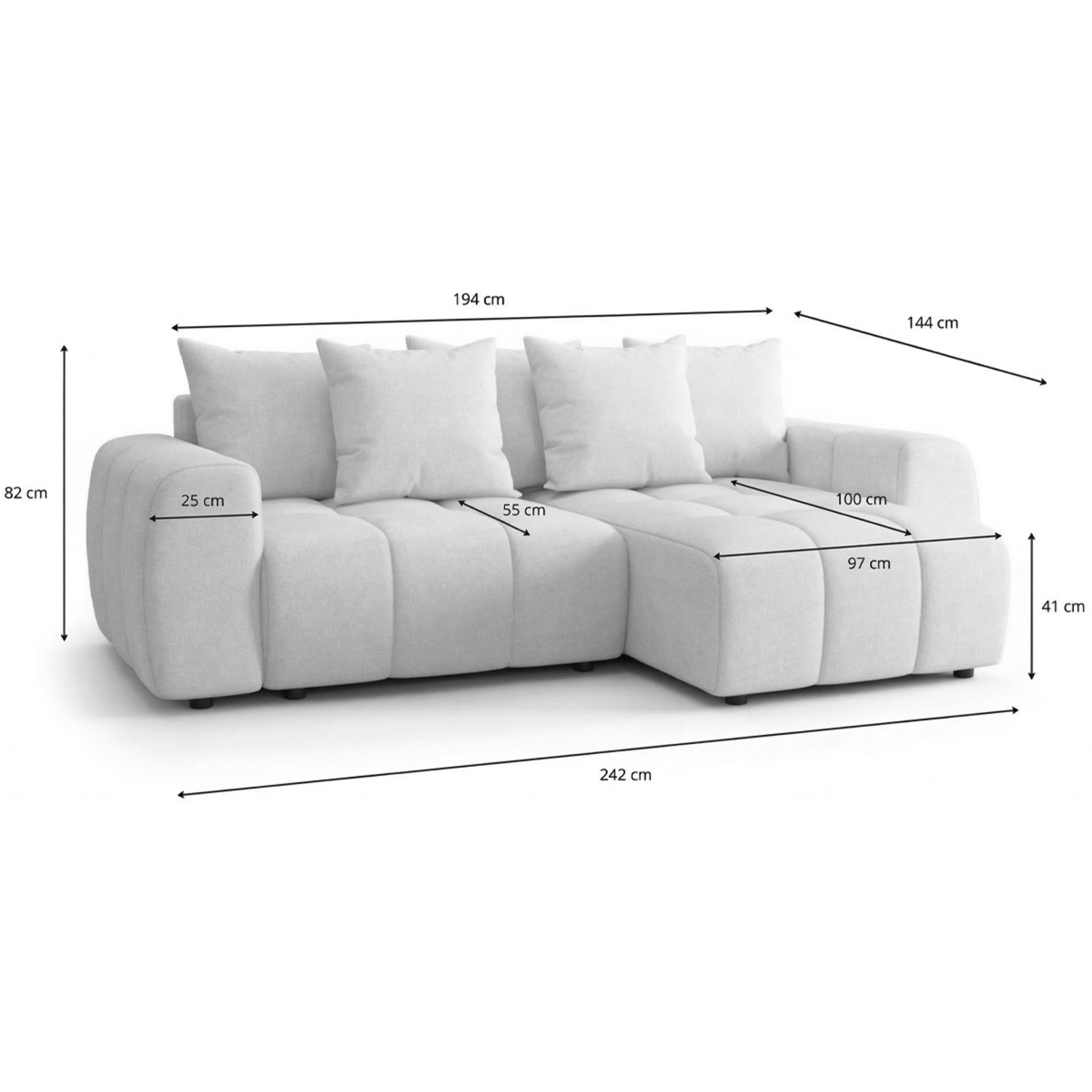 Canapé d'angle convertible réversible 4 places avec coffre de rangement en tissu chenille - RIVOLI