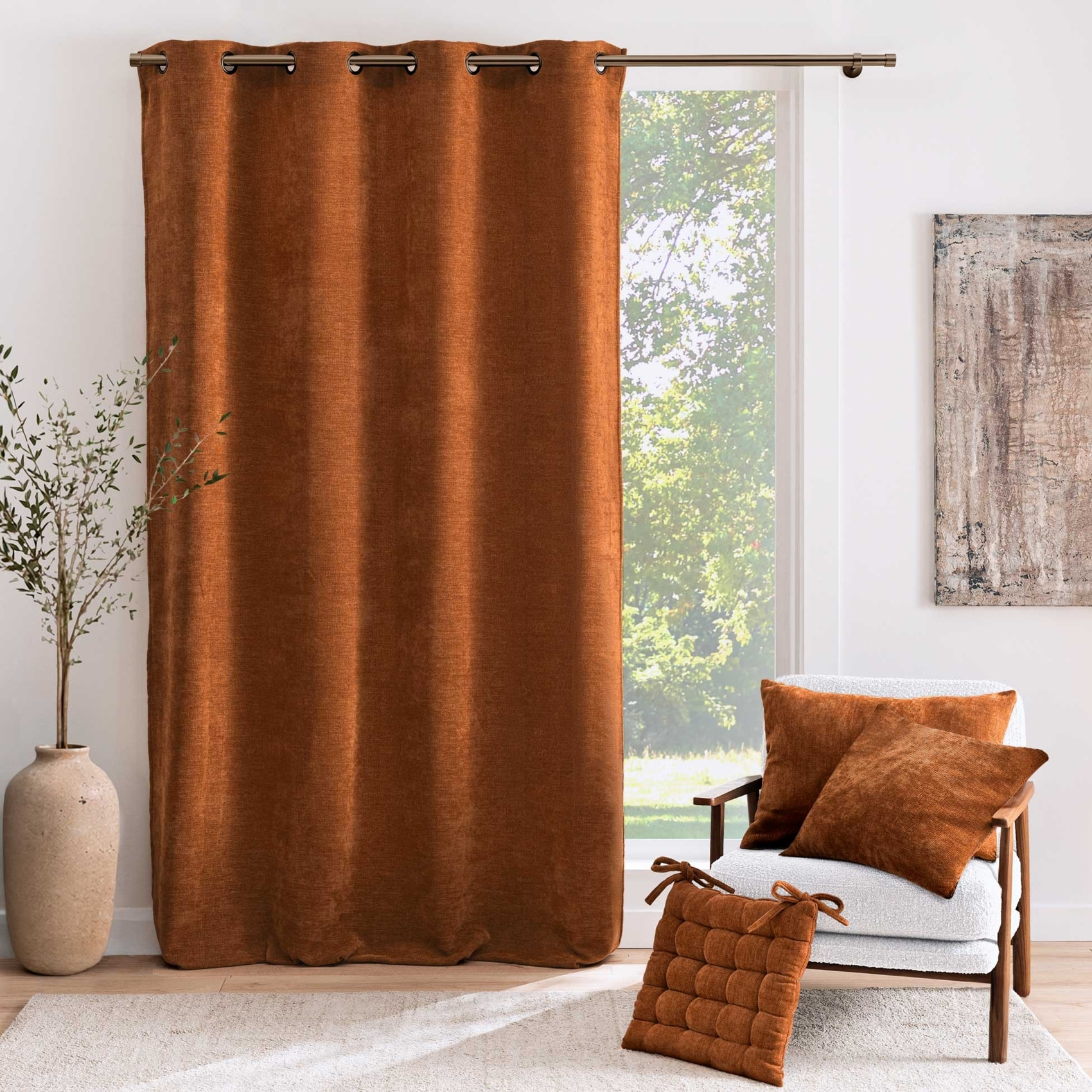 Coussin décoratif rectangulaire déhoussable en velours chenille - Orange