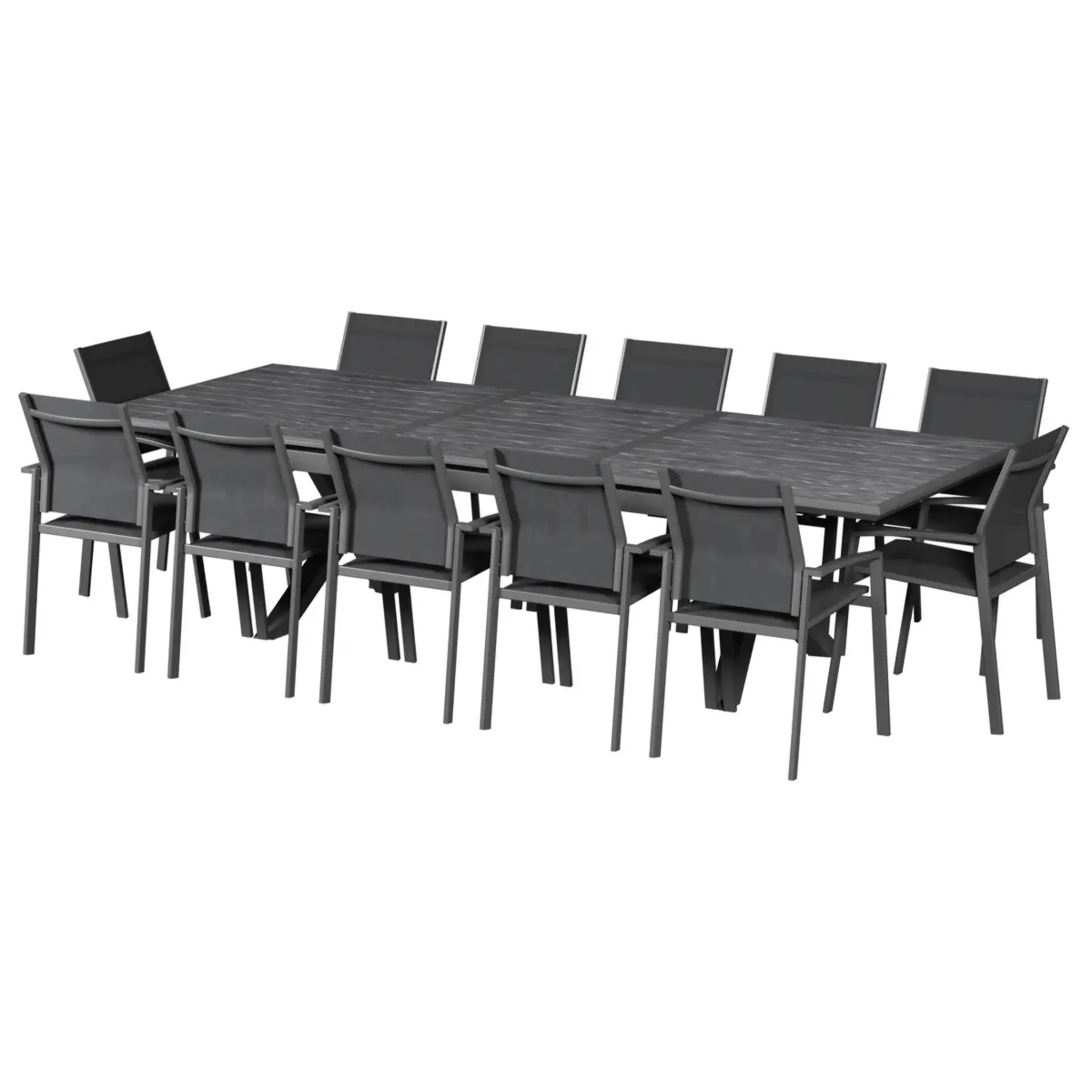 Table de jardin extensible "Axiome" ardoise granitée 12 places en aluminium traité époxy