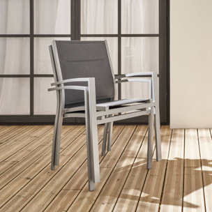 Lot de 2 fauteuils - Chicago / Odenton  - En aluminium gris et textilène gris foncé. empilables