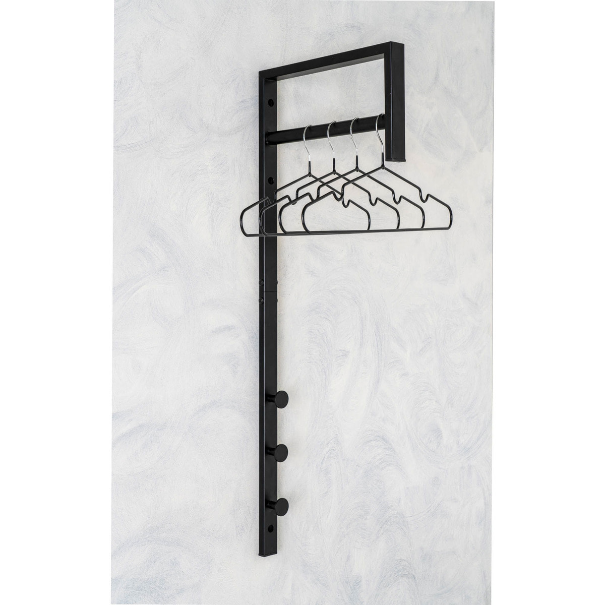 Porta abiti da parete Trento in metallo nero con barra e 3 ganci 30x82 cm