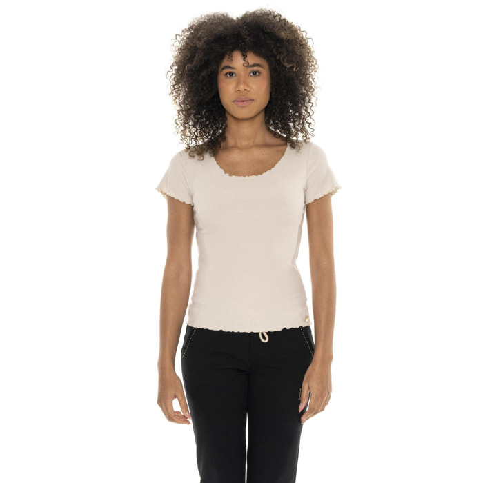 T-shirt da donna in costina elasticizzata Leone Chic Gold