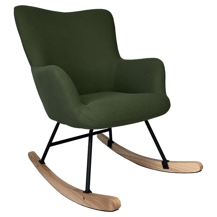 Fauteuil à bascule en tissu boucle vert kaki KAIRA