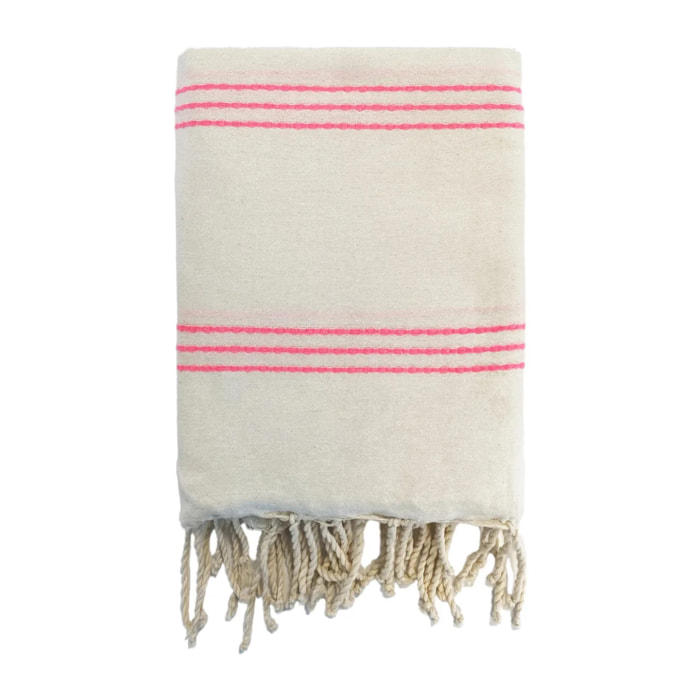 Fouta plate traditionnelle - Calliope Écru/Pinky - 200x200cm - 190g/m²