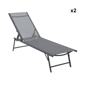 Bain de soleil acier textilène multi positions (lot de 2) TROPEA