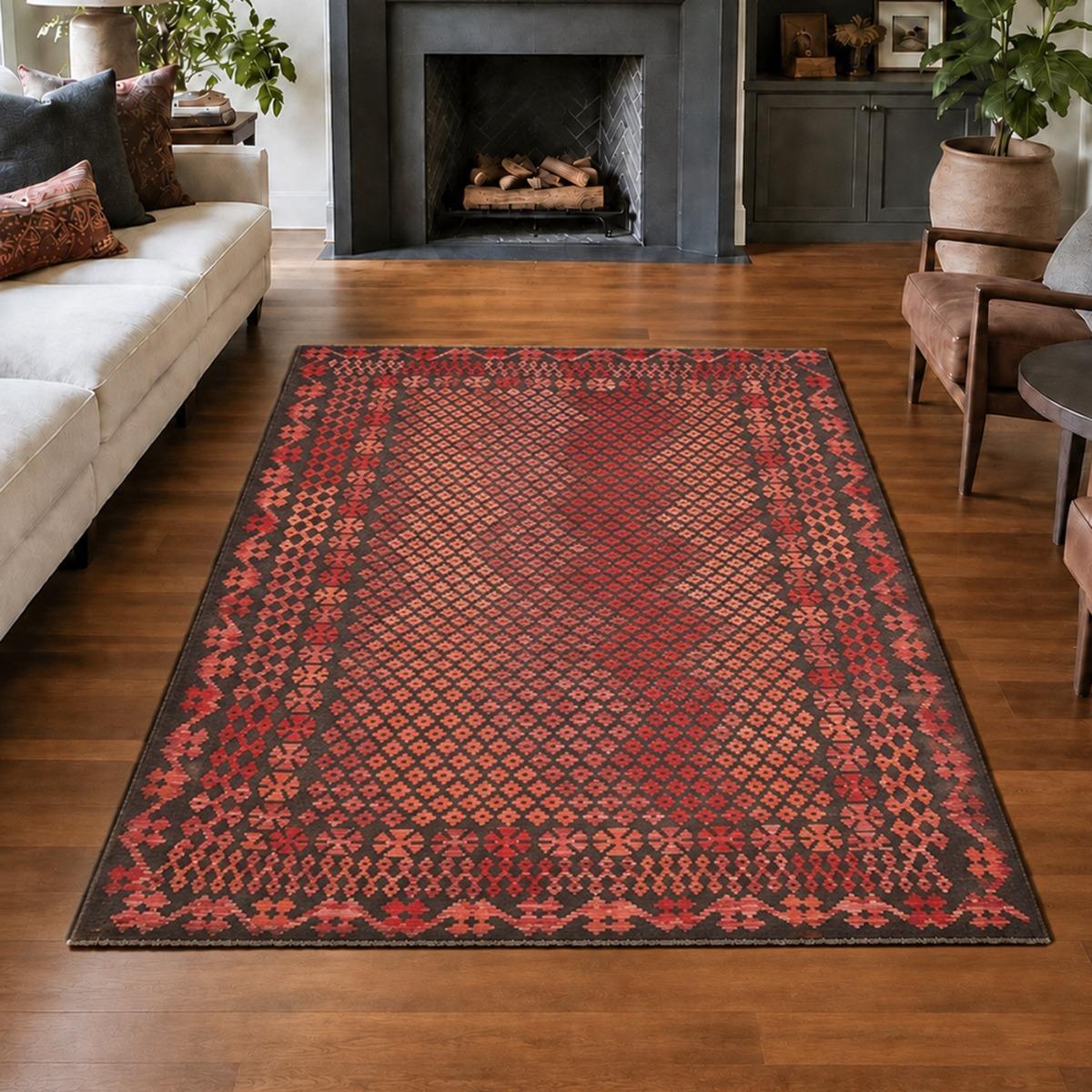 Tapis kilim, motif géométrique authentique, laine naturelle, KUKUNO