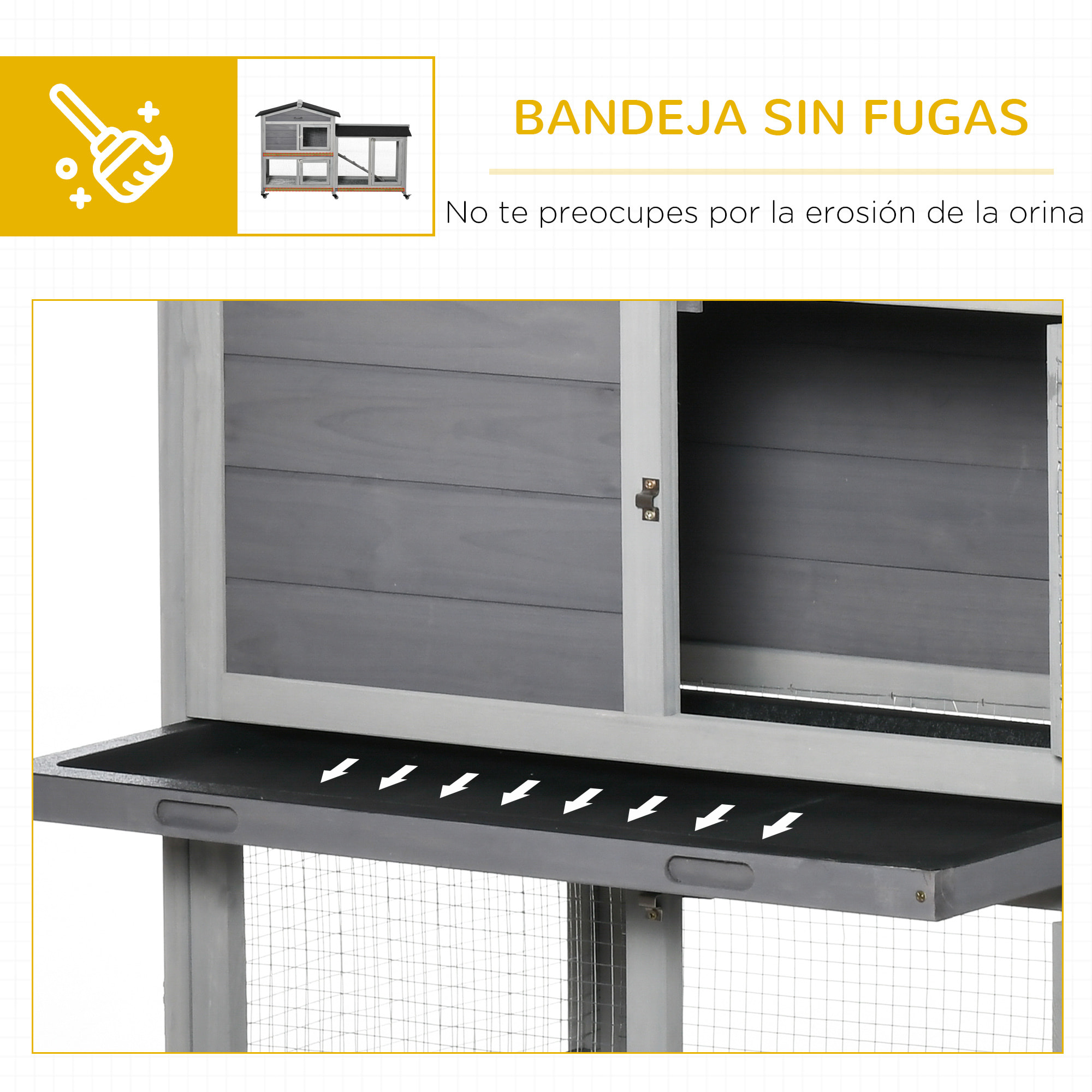 Conejera de Madera 157,4x53x99,5 cm Jaula para Conejos Grande con Ruedas Techo Asfáltico Bandeja Extraíble y Rampa para Exterior Gris