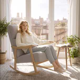 Silla Mecedora de Borreguito Moderna, Mecedora con Patas y Reposabrazos de Madera de Caucho, Respaldo Alto, Sillón de Lactancia Carga 120 kg, para Dormitorio, Salón