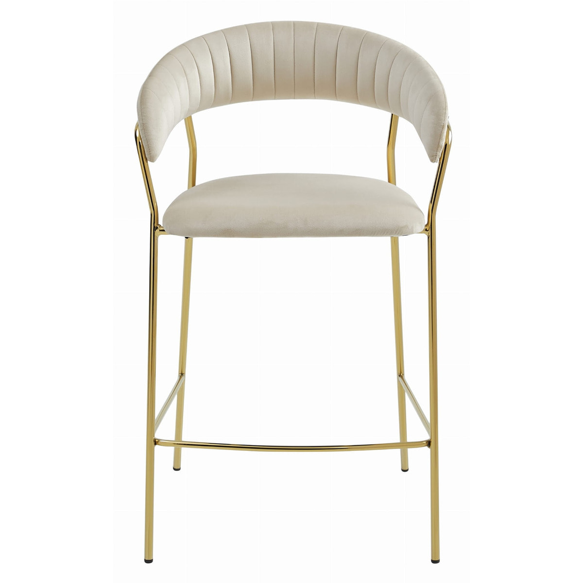Sgabello da bar Badia in velluto beige e metallo dorato