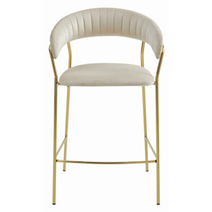 Sgabello da bar Badia in velluto beige e metallo dorato
