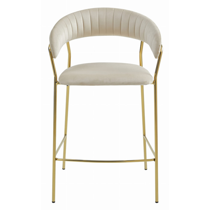 Sgabello da bar Badia in velluto beige e metallo dorato