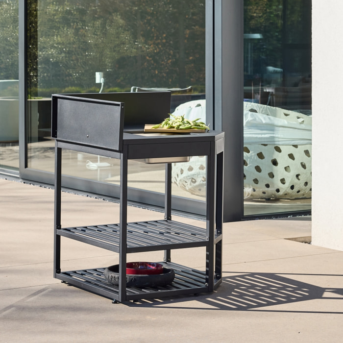 Module d'angle cuisine extérieure acier avec bac à glaçons et planche en bois L80cm THIRA