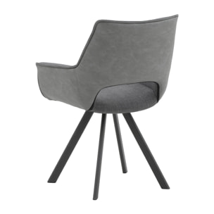 Set di 4 sedie MONTMARTRE in similpelle grigio, tessuto grigio e gambe in metallo nero, con braccioli