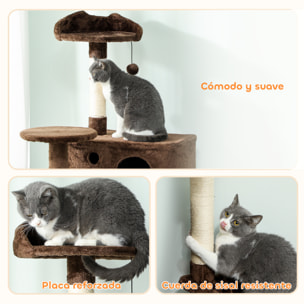 Árbol Rascador para Gatos, Árbol para Gatos 160 cm, Torre Escalador con Múltiples Plataformas, Cama, 2 Cuevas, Hamaca, Escalera, Postes de Sisal, Bolas para Jugar, Marrón