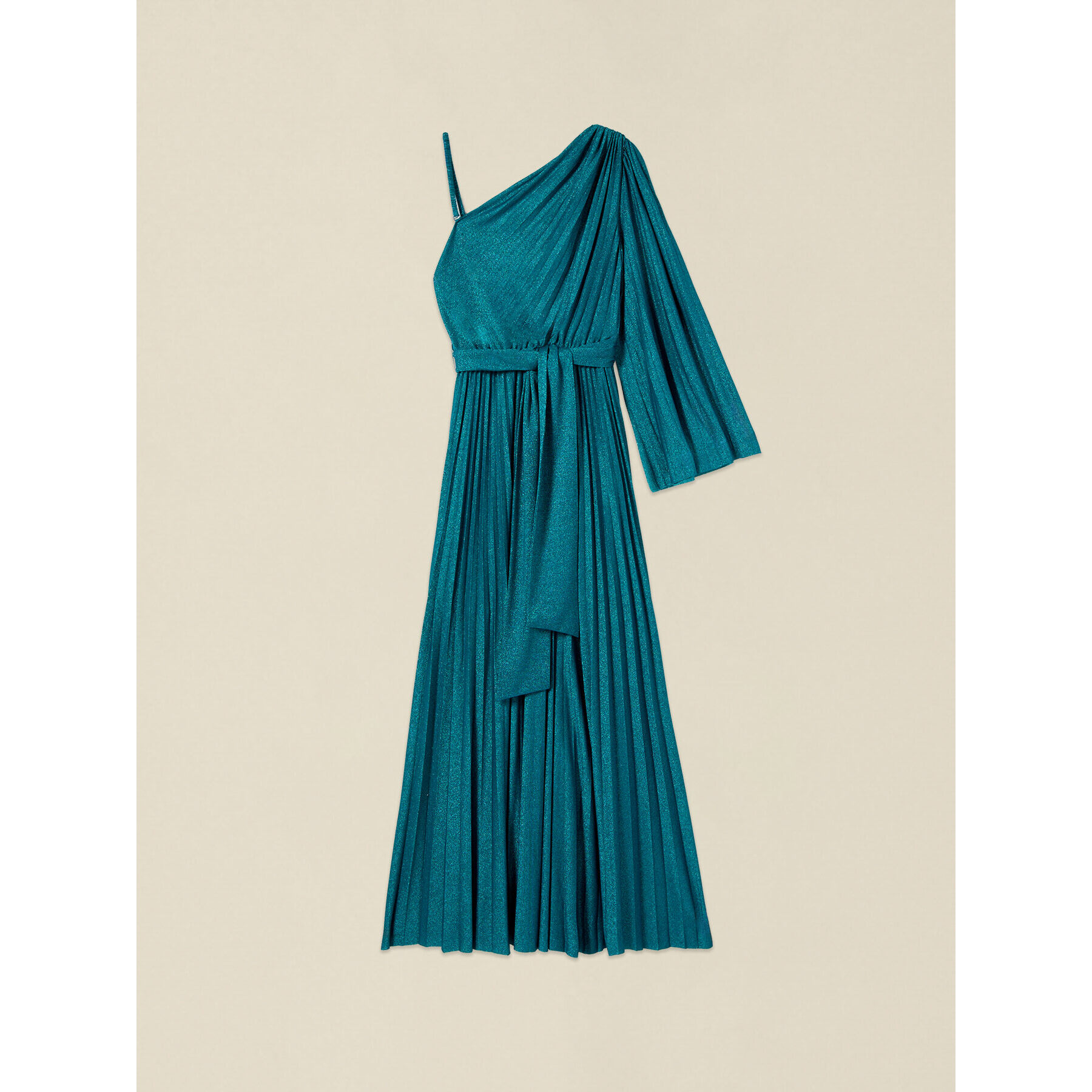 Oltre - Vestido asimétrico plisado en jersey lurex - Petrol Blue