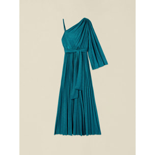 Oltre - Vestido asimétrico plisado en jersey lurex - Petrol Blue
