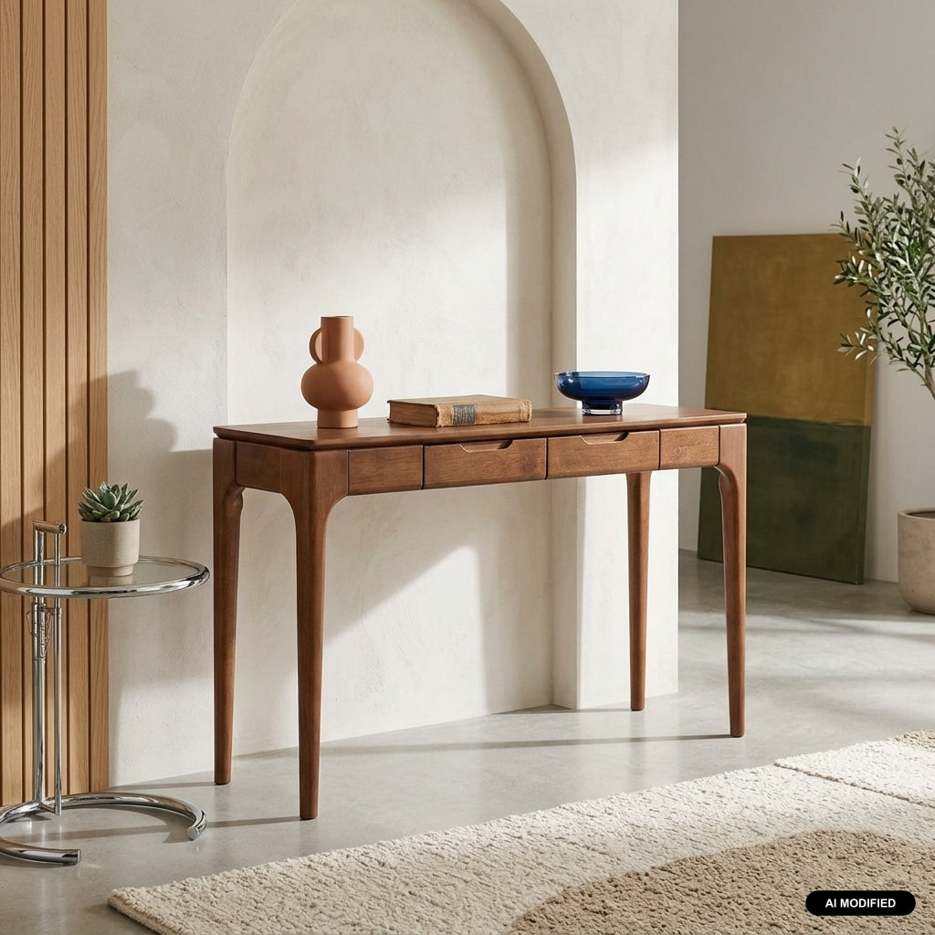 Console bois d'hévéa placage frêne 2 tiroirs ALIENOR