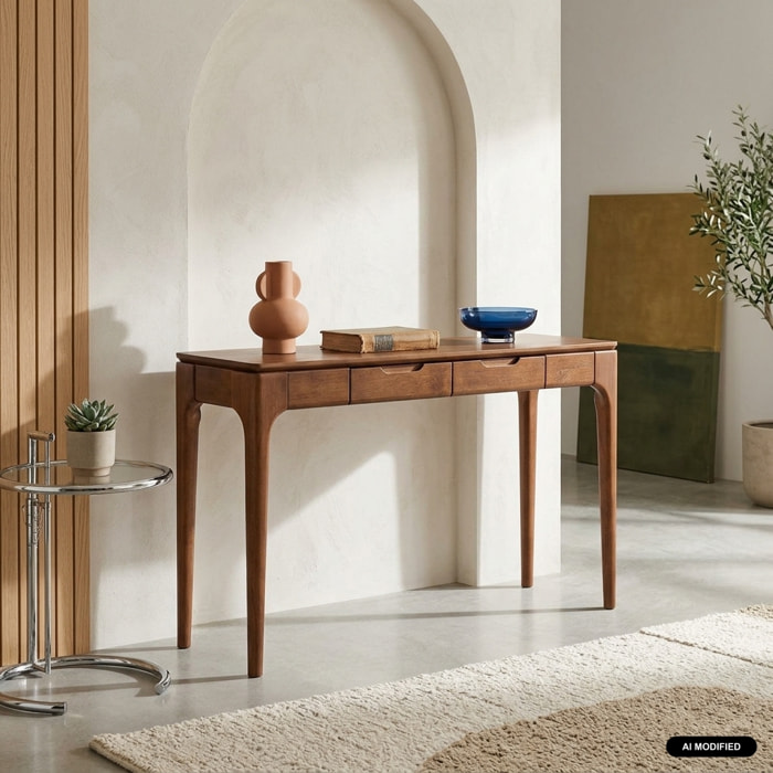 Console bois d'hévéa placage frêne 2 tiroirs ALIENOR