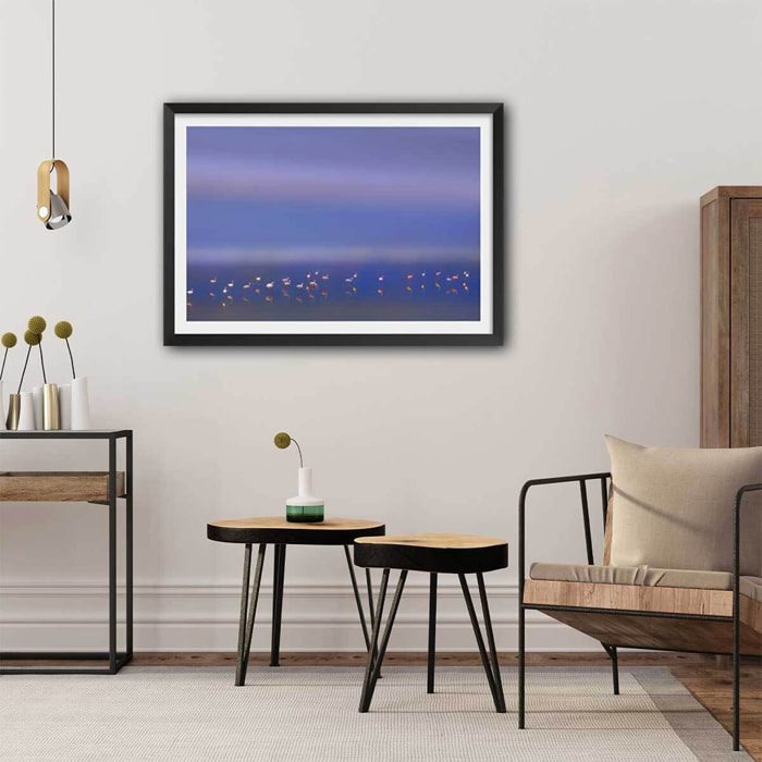 Affiche Flamants Tôt le matin Affiche + cadre en bois - Noir