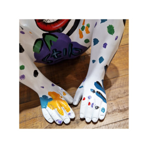 Statue singe blanc assis en résine multicolore H40cm - WHAT