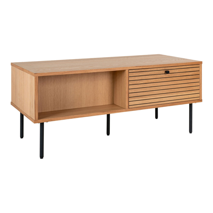 Tavolino da salotto Kyoto in rovere con cassetto e gambe nere 50x100x45 cm