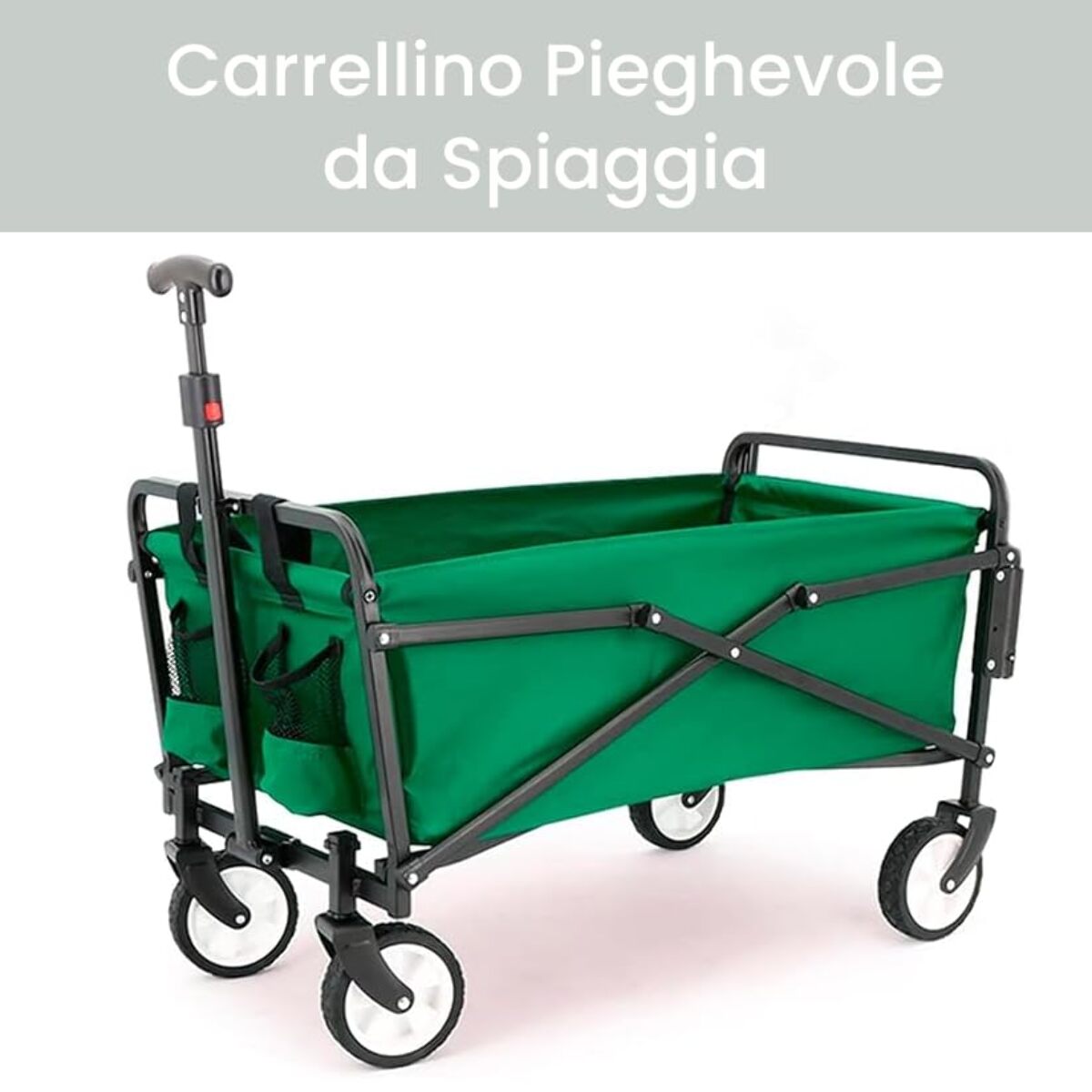 INTRECCI Carrellino Pieghevole da Spiaggia, Resistente a Raggi UV e Ruggine, Impermeabile, Peso max 60kg, con Manico Estensibile, Perfetto per Spiaggia, Pic-Nic e Campeggio, Mod. Lentini