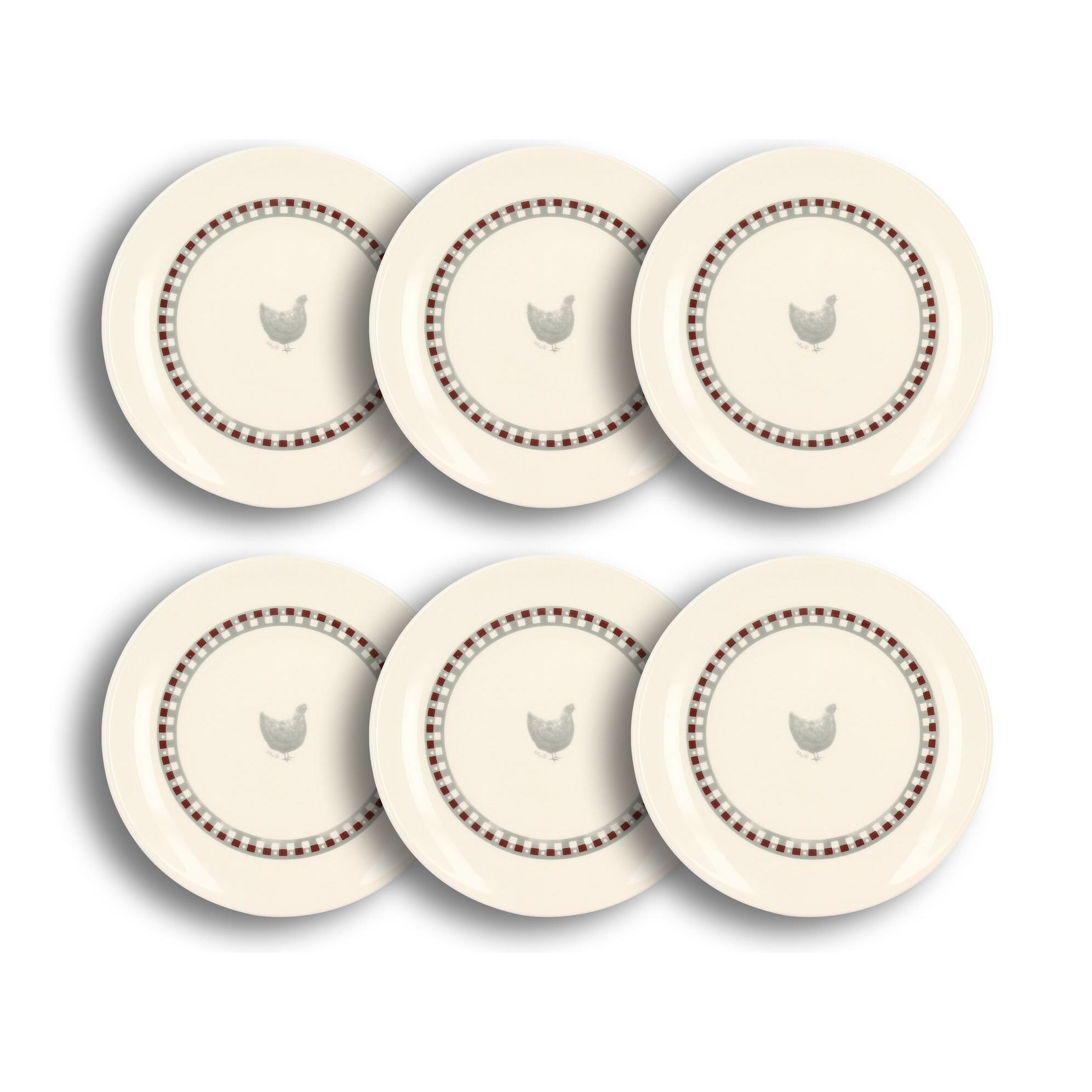 Lot de 6 assiettes à dessert en grès 19cm avec imprimé poule GALLINA