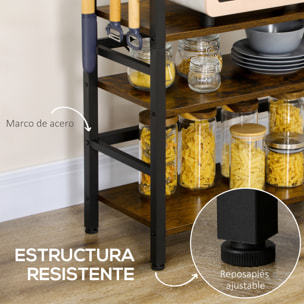 Estantería de Cocina de 4 Niveles Estante de Cocina con 4 Estantes Ganchos y Sistema Antivuelco Estantería para Microondas 65x30x102 cm Marrón Rústico y Negro