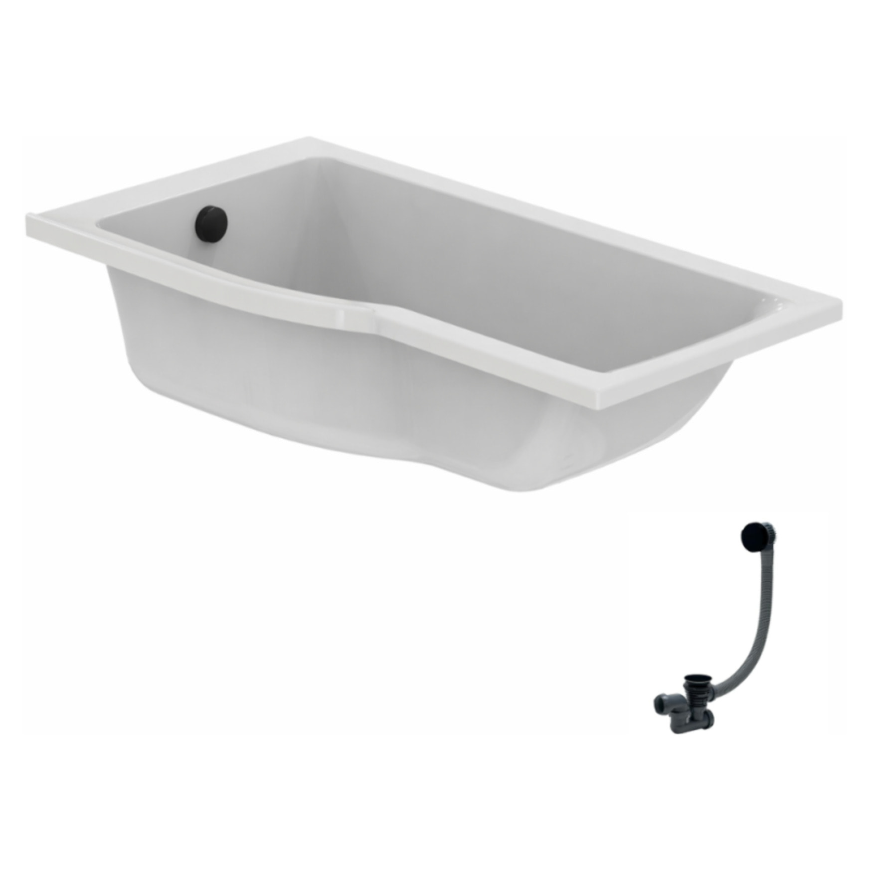 Baignoire bain douche 150 x 80 cm gauche Connect Air + vidage Noir mat